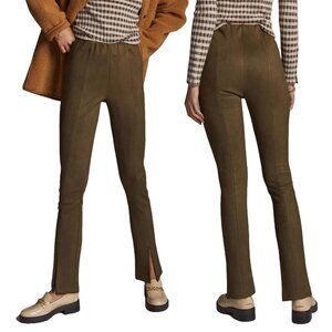 Avec Les Filles Slick Pants Sz Medium Pull On Ankle Slit Olive Green Faux Suede